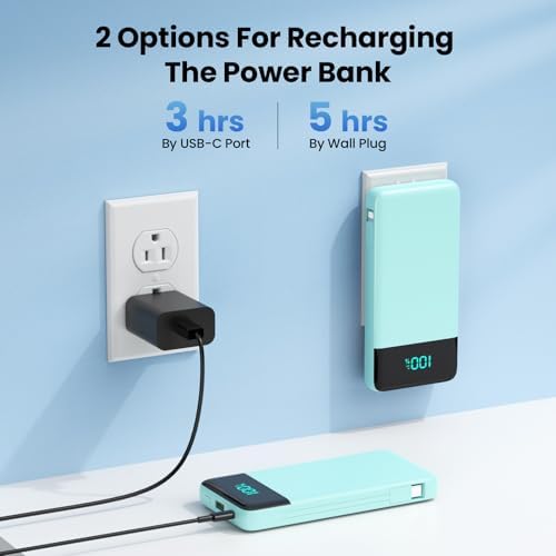 Upgrade Your Charging Experience: 13800 m Ah Portable Power Bank with Built-in Cables and Wall Plug – Fast Charging USB-C Battery Pack for i Phone 16/15/14, Samsung & Android Devices – Ultimate Travel Companion with 4 Outputs for Simultaneous Device Charging