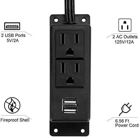 BTU Desktop Power Outlet – Versatile Power Strip with 2 AC Outlets & 2 USB Charging Ports, 6.56 ft Extension Cord, Ideal for Home Office & Nightstand, Mountable Design in Sleek Black for Clutter-Free Spaces – Enhanced Compatibility & Rapid Charging Solution