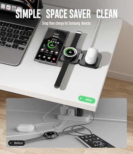 Ultimate 3-in-1 Foldable Wireless Charging Station for Samsung Devices – Magnetic Charger Stand for Galaxy S24, S23 Ultra, S22, S21, Galaxy Watch 6/5/5 Pro/4/3 & Galaxy Buds 2 Pro (Black) – Fast, Efficient Charging & Travel-Friendly Design