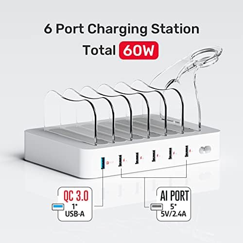 Unitek 6-Port USB-C Fast Charging Station – Versatile Multi-Device Power Hub with Dual 20 W PD Ports for i Phone, i Pad, Samsung and More – Streamline Your Charging Experience and Enhance Workspace Organization with Safety Features