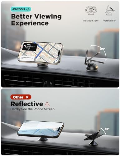 JOYROOM Mag Safe Car Mount – Ultra-Durable All-Metal Magnetic Phone Holder for i Phone 13/14/15/16 – 360° Rotatable Dashboard & Windshield Mount for Safe, Hands-Free Navigation and Calls