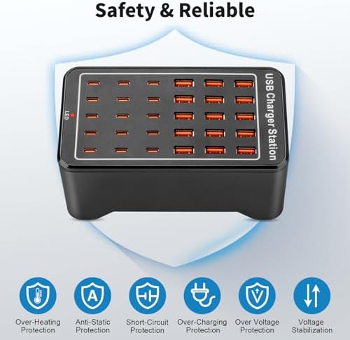 Revolutionary 125 W USB-C Charging Hub with 25 Ports: Fast Charging Station for i Phones, i Pads, Tablets, and Smartphones – Ultimate Multi-Port Desktop & Wall Charger with Enhanced Safety Features and Sleek Design