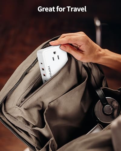 Ultra Slim 6 Ft Flat Plug Extension Cord – Travel-Friendly Power Strip with 4 Wide-Spaced AC Outlets & 4 USB Ports (2 USB-C) for Fast Charging – Ideal for Cruise Ships, Home & Office Use, No Surge Protection Required