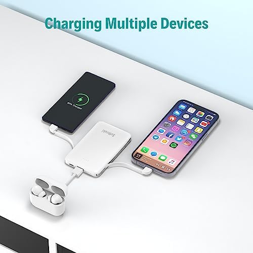Ultra-Slim 6000 m Ah Portable Charger with Built-in Cables – Lightweight Fast Charging Power Bank for i Phone, Samsung, and Android Devices – Perfect Travel Companion for On-the-Go Power Solutions