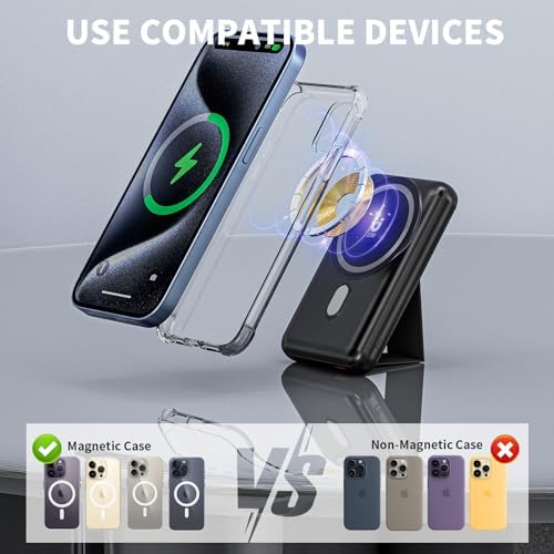 Magnetic Power Bank 10000 m Ah – High-Speed Wireless Charger with Built-In Stand for i Phone 15/14/13/12 Series – 15 W Fast Charging, USB-C Compatible, Ultimate Portable Power Solution for On-the-Go Charging