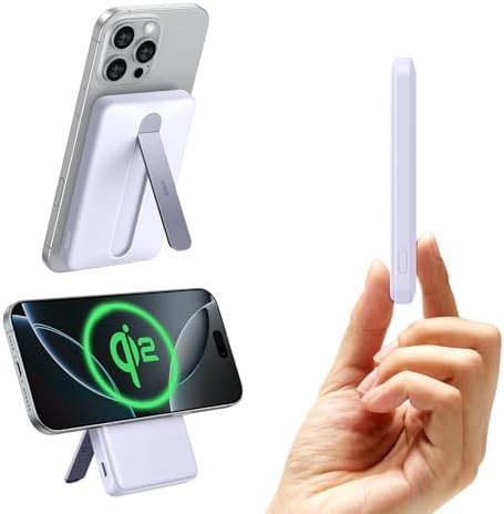 ESR Mag Safe 5,000 m Ah Portable Power Bank with Kickstand – Ultra-Slim 0.6 in Design, 15 W Qi2 Certified Fast Charger for i Phone 16/15/14/13/12 – Includes 20 W USB-C Charging Cable for Effortless Power On-the-Go