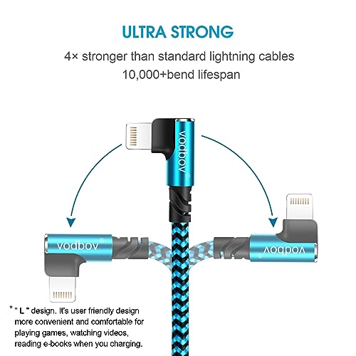 Ultimate 3-Pack Lightning Charging Cables: Fast USB-A to Lightning Data Transfer, Durable Braided Blue Design – 6 ft, 3 ft, 1 ft Lengths with Right Angle Connector for Enhanced Accessibility and Speed – Apple Certified i Phone Charger Solution