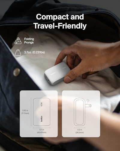 Belkin 42 W Dual Port Charger Block – Ultra-Fast USB-C & USB-A Power Adapter for i Phone 16/15/14/13 Pro, Samsung Galaxy S25, i Pads, Air Pods, and Nintendo Switch 2 – Compact Travel-Friendly Design for Maximum Charging Efficiency