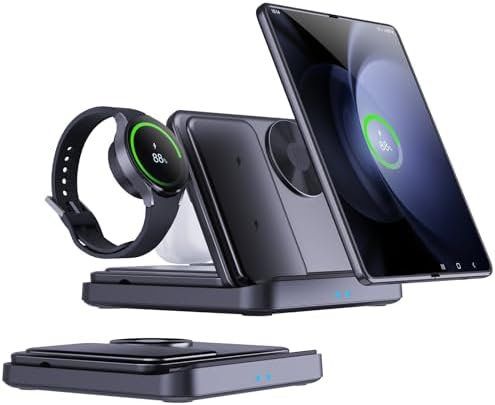 Ultimate 3-in-1 Foldable Wireless Charging Station for Samsung Devices – Fast Charge Dock for Galaxy Z Fold 6/5, Z Flip 6/5/4, S23/S22, Note20/10 Ultra, Watch 6/5/Pro/4/3, and Ear Buds 2/2 Pro/Live – Portable Power Solution with Enhanced Safety Features for Everyday Convenience