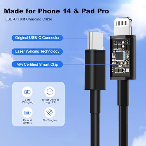 i Phone 14 Fast Charging Power Pack – 3 x 20 W PD USB C Charger Blocks + 3 x 6 FT Lightning Cables in Black, Pink, and White – Ultimate Compatibility for i Phone 14/13/12/11 Models – Rapid Charge & Extended Length for Efficient Use – Premium Quality with Overcurrent Protection