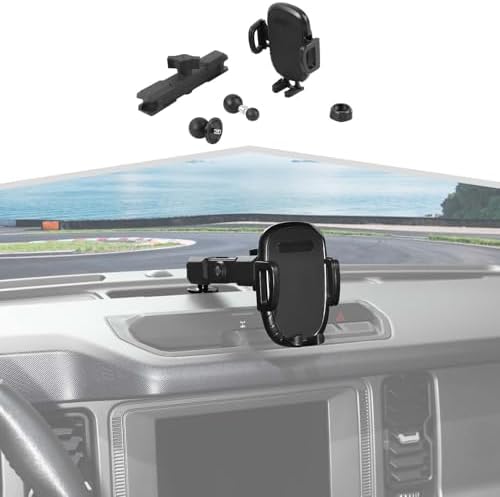 Ford Bronco 2021+ Phone Holder Center Console Cradle – Ultimate Dashboard Phone Mount for Enhanced Safety and Convenience, 360-Degree Rotation, Tool-Free Installation, Durable Design for Optimal Smartphone Access