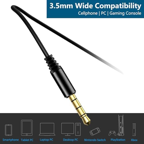 Wired 3.5 mm In-Ear Earbuds with Boom Mic – Ultimate Gaming Headset for Xbox, PS5, and Mobile Devices | Lightweight Design with Secure Wrap-around Hooks for Extended Comfort and Enhanced Audio Performance | Perfect for Gamers and Music Lovers | Exceptional Compatibility and Speed