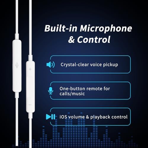 Premium 3-Pack Wired Earphones for i Phone – Unmatched In-Ear Sound Quality with Built-In Microphone & Easy Volume Control for All i OS Devices – Ideal for Music Lovers and Professionals Demanding Superior Audio Experience and Comfort