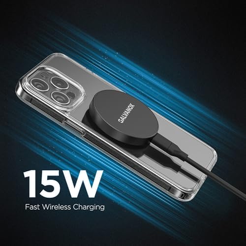 Galvanox Magnetic 15 W Fast Wireless Charger with 10-Foot Removable Cable – Ultimate Mag Safe Compatibility for i Phone, Sleek Black Design, and Enhanced Charging Speed for Qi-Enabled Devices