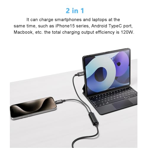 High-Performance 2 in 1 USB C to USB C Fast Charging Cable – 4.9 ft Length, 120 W Power Delivery & 6 A Speed for i Phone 15, Mac Book, Galaxy & More – Tangle-Free, Durable Design for Home, Office, and Travel – Ultra-Fast Data Transfer for Seamless File Sharing and Enhanced Productivity
