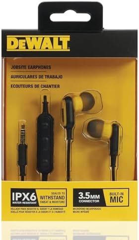 DEWALT Heavy-Duty USB-C Earbuds: Premium Waterproof Jobsite Headphones for i Phone 15/16 Pro Max & Samsung S23 Ultra – Superior Sound Quality with Built-in Mic and Volume Control for Professionals – Durable, Ergonomic Design for All-Day Comfort and Seamless Connectivity