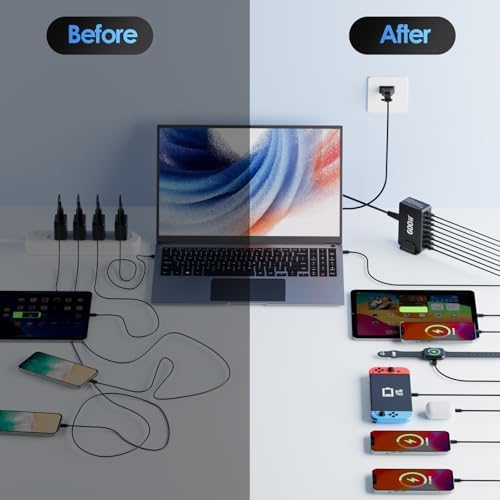 Ultra-Fast 500 W Ga N III 8-Port USB C Charging Hub – Multi-Device Fast Charger Station for Mac Book, i Phone, i Pad, Dell & More – Optimized for Speed and Versatility in Home & Office Charging Solutions