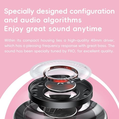 Fii O Retro Wireless Bluetooth 5.4 Headphones in Pink – 58-Hour Active Noise Cancelling Earphones for Ultimate Comfort & Sound Quality – Ideal for Travel, Home, and On-the-Go Listening