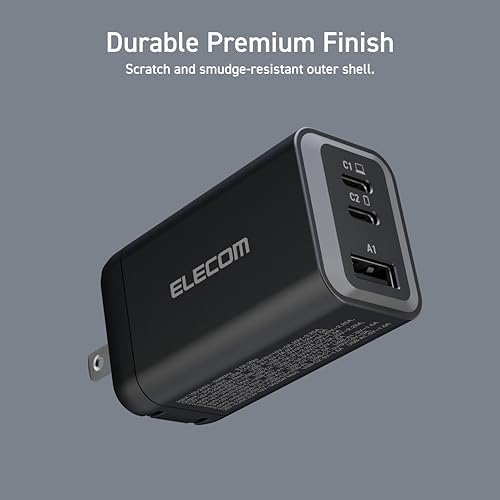ELECOM 65 W Ga N II Plus USB-C Wall Charger – Compact Multi-Port Power Adapter for Fast Charging i Phone, Laptop, Tablet, Air Pods, and More – Ultimate Compatibility and Efficiency in a Sleek Design
