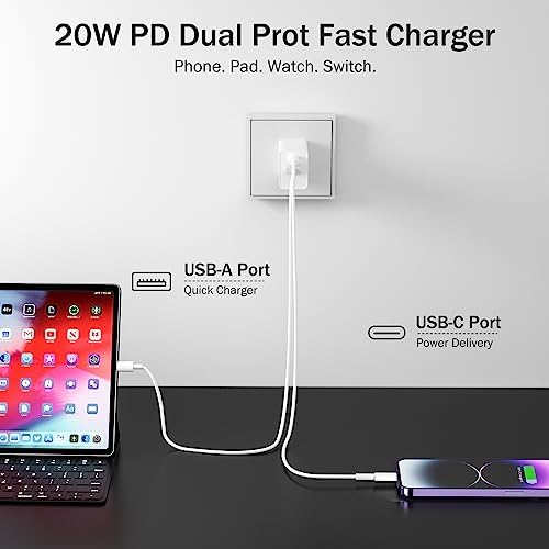 Dual-Port 20 W USB-C Wall Charger – 2 Pack Fast Charging Adapter for i Phone 15/14 & Apple Watch Series 8/7/SE – Compact Travel Power Plug with Smart Charging Technology for Enhanced Device Compatibility and Speed