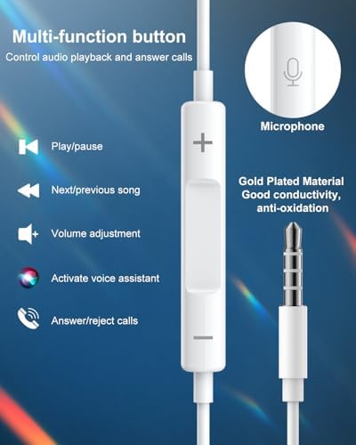 Premium Wired Earbuds for i Phone – Dual Pack High-Fidelity Noise-Canceling Headphones with Integrated Microphone & Effortless Volume Adjustment – Optimized Compatibility with i Phone 14/13/12/11/XR/XS/X/8/7/SE/Pro/Pro Max – Superior Sound Quality for Music and Calls – Featherweight, Robust Design Perfect for Daily Use and Active Lifestyles