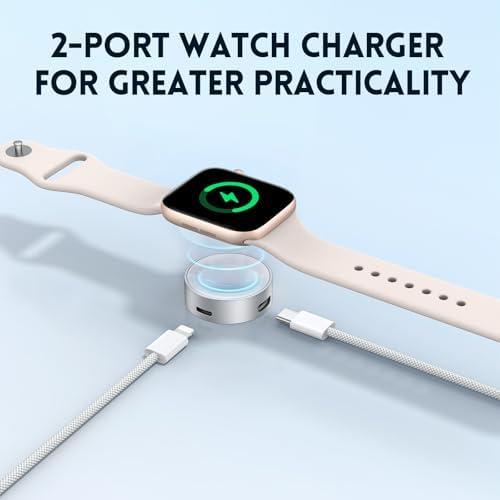 Misxi 2-in-1 Portable Magnetic Wireless Charger for Apple Watch – Fast USB-C Charging, Sleek Design for Effortless Travel, Compatible with Series 2-10, SE, Ultra Models to Keep Your Smartwatch Powered Anywhere