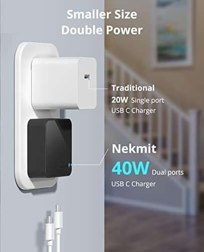 Nekmit 40 W Dual Port USB C Wall Charger – Fast Charging Adapter for i Phone 14/14 Pro/Pro Max, Galaxy, Mac Book Air & More – Slim, Portable Design with Enhanced Compatibility and Safety Features for Home, Office, and Travel
