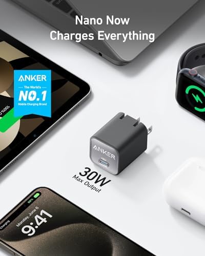 Anker Nano 30 W USB-C Charger Block – Ultra-Compact Fast Charger for i Phone 16/15, Galaxy Devices, & i Pads – Travel-Friendly Design with Power IQ 3.0 for Rapid, Efficient Charging & Enhanced Device Life – Perfect for Mag Safe Accessories and On-the-Go Power Needs