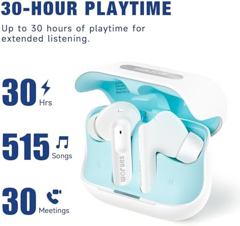 Premium Hybrid Active Noise Cancelling Wireless Earbuds with 6-Mic ENC Technology for Crystal-Clear Calls, 30-Hour Extended Battery Life, and Deep Bass – Stylish White Finish with Lightning-Fast Bluetooth 5.4 for Unmatched Comfort and Superior Sound Experience