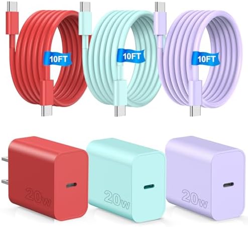 Dual-Pack Fast Charging USB C Charger Blocks for i Phone 16/15 & Galaxy S25/S24 – 6 ft Cable Included, Versatile Power Solution in Black & Pink – Enhanced Compatibility & Efficiency for Home, Office, and Travel