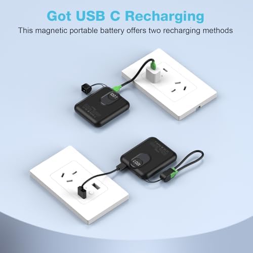 Compact Magnetic Power Bank for i Phone 12-16 | 5000 m Ah Slim Wireless Charger with 20 W Fast Charging, Detachable USB-C & i OS Cable, LED Display | Ultimate Portable Power Solution in Black
