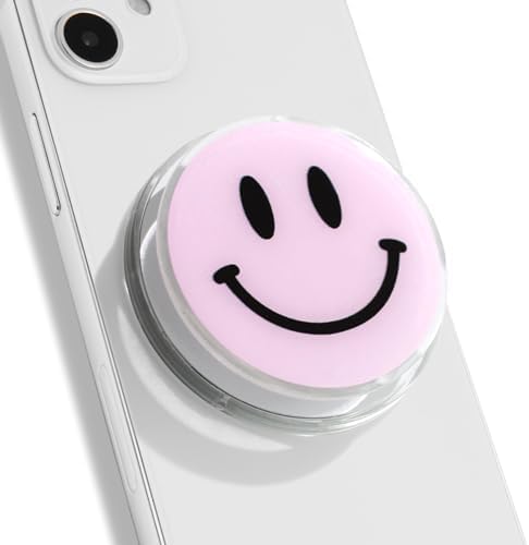 Magsafe Compatible Mobile Phone Grip Stand Holder Cute Smile Face Shape Expandible Collapsible for Kindle Smartphone Tablet Cell Phone Accessory (Baby Pink) – Enhanced Compatibility and Speed
