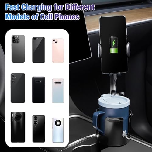 Ultimate 15 W Fast Charging Cup Holder Phone Mount with Auto-Clamping Technology – Adjustable Base for All Smartphones, 360° Rotation for Optimal Viewing, Complete with Car Adapter for Enhanced Portability and Connectivity