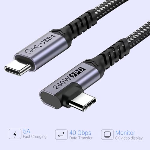 Right Angle Short USB 4 Cable Duo [1.5 FT] – 240 W Fast Charging & 40 Gbps Data Transfer with 8 K Video Support for i Phone 16, Mac Book & Galaxy S23 – Ideal for Compact Spaces and Enhanced Connectivity