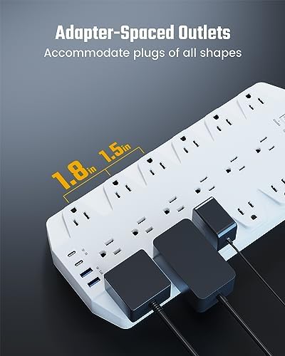 Maximize Your Power Efficiency with SUPERDANNY 18-Outlet Surge Protector Power Strip – 4 USB Charging Ports, 1875 W/15 A, 2100 J Surge Protection, 6.5 FT Heavy-Duty Flat Plug Extension Cord for Home, Office, Gaming, and Dorm Use – Versatile Wall Mount Design for Unmatched Convenience and Safety