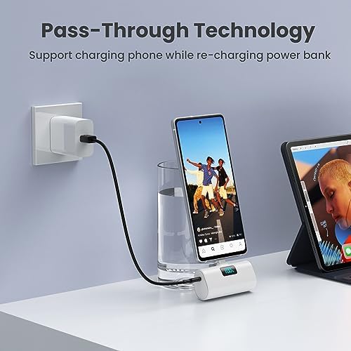 Compact 5200 m Ah Power Bank with Built-In USB-C for i Phone 15 and Samsung Devices – Fast Charging, LCD Display, Lightweight Red Design for On-the-Go Convenience and Enhanced Compatibility