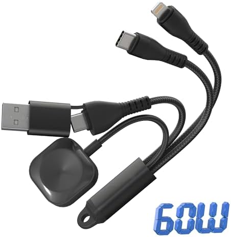 Transform Your Charging Routine with the 60 W Fast Charge 3-in-2 USB C Cable – MFi Certified Compact Solution for Apple Watch & Multi-Device Compatibility – Perfect 6.5-Inch Travel Charger for i Phone 16/15/14 & Galaxy Smartphones – Durable, Efficient, and Ideal for On-the-Go Power Needs
