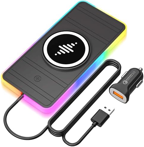 LANSEMKU Magnetic Wireless Car Charger Pad – 15 W Fast Charging with RGB Lighting for i Phone 16/15/14/13/12/11 Pro Max & Samsung Galaxy S24/S23/S22 Series – Ultimate Convenience and Style for On-the-Road Power Solutions