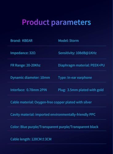 Unleash Superior Sound Quality with KBEAR Storm In-Ear Monitors – High-Fidelity 10 mm Dynamic Driver Earbuds in Stunning Purple for Musicians and Audiophiles – Ideal for Studio Use and Live Performances with Unmatched Comfort and Clarity