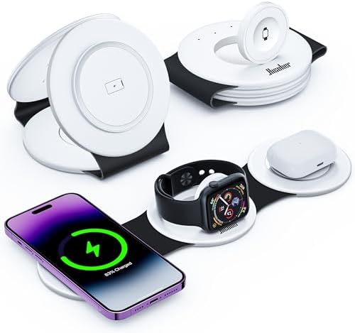 Hicober 3-in-1 Magnetic Wireless Charging Station for i Phone 15, Apple Watch, and Air Pods – Ultra-Fast 18 W Portable Travel Charger with Foldable Design for i Phone 16, 14, 13, 12 Pro/Max/Plus – Optimal Compatibility and Sleek Aesthetics for Effortless Charging Experience