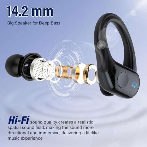 Advanced Bluetooth 5.4 Wireless Earbuds with Deep Bass – 75 Hours Playtime, IP7 Waterproof Sports Earphones Featuring Ergonomic Earhooks, LED Battery Display, and 4 ENC Microphones for Enhanced Sound Quality and Clear Calls – Perfect for Fitness Enthusiasts and Music Lovers in Sleek Black
