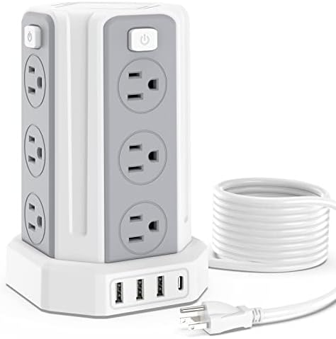 SMALLRT Power Tower Surge Protector – 10 Ft Extension Cord with 12 AC Outlets & 4 USB Ports (1 USB-C) – Ultimate Charging Station for Home & Office – Enhanced Device Compatibility & Safety