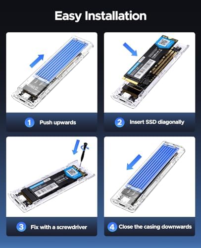 ORICO Transparent M.2 NVMe SSD Enclosure – Ultra-Fast USB 3.2 Gen 2 Adapter for PCI-E M-Key SSDs (2280/2260/2242/2230) – Lightweight and Durable External Solid State Drive Case with Tool-Free Setup and USB Type-C Support for Seamless Data Transfer