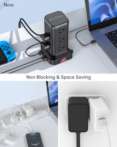 Ultimate Surge Protector Power Strip Tower with 10 FT Cord and 4 USB Ports (1 USB C) – 12 AC Outlets for Home Office and Dorm Room – Space-Saving Design with Enhanced Protection for Your Electronics and Fast Charging Solutions
