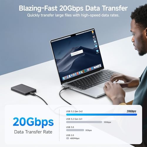 High-Speed 20 Gbps USB C to USB C Monitor Cable – 6 ft, Supports 8 K@30 Hz & 4 K@120 Hz Video, 240 W Power Delivery, Ideal for Gaming & Professional Use, Compatible with Thunderbolt 4, Car Play, Android Auto – Ultimate Connectivity Solution for Enhanced Performance