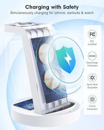 All-in-One 3-in-1 Wireless Charging Station for Apple Devices – Fast Charger Dock for i Phone 11-16 Pro Max, Apple Watch & Air Pods – Sleek, Compact Design with Enhanced Compatibility and Speed for Effortless Power Management
