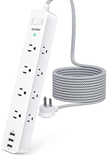 15 ft Heavy-Duty Extension Cord with Surge Protection | 8 AC Outlets & 3 Fast USB Ports | Flat Plug Wall Mount Power Strip for Home & Office | ETL Certified Charging Station for Safe, Efficient Device Management