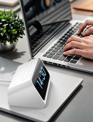 TOPGO Mag Safe Compatible i Phone 16/15 Pro Max Charging Dock – Stylish Bedside Stand with Alarm Clock Functionality, Fast Wireless Charging, Adjustable Viewing Angle, and Built-in Cable Management for a Clutter-Free Nightstand Experience