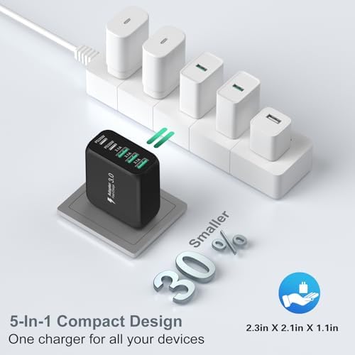 Revolutionize Your Charging Setup with the 50 W Dual-Pack USB-C Wall Charger – 5-Port Fast Charging Hub with Smart Technology for Optimal Device Performance – Compact Power Adapter for Home and Office Use