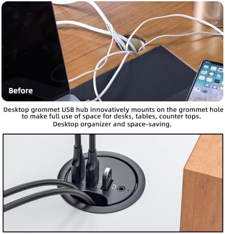 Optimize Your Workspace with the NFHK USB 3.0 Hub & Desk Grommet Dock – High-Speed Dual-Port Splitter with Micro-SD Card Reader for Effortless Device Connectivity and Enhanced Workflow Efficiency
